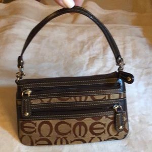 Tan and brown clutch purse/wristlet